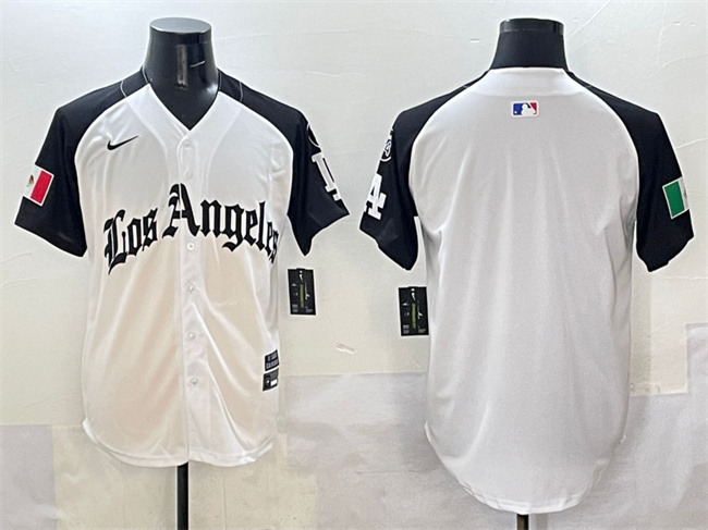 Men's White/Black Los Angeles Dodgers Blank Mexico 2025 LA Gothic Style With Fernando Patch Vapor Premier Limited Stitched Baseball Jersey